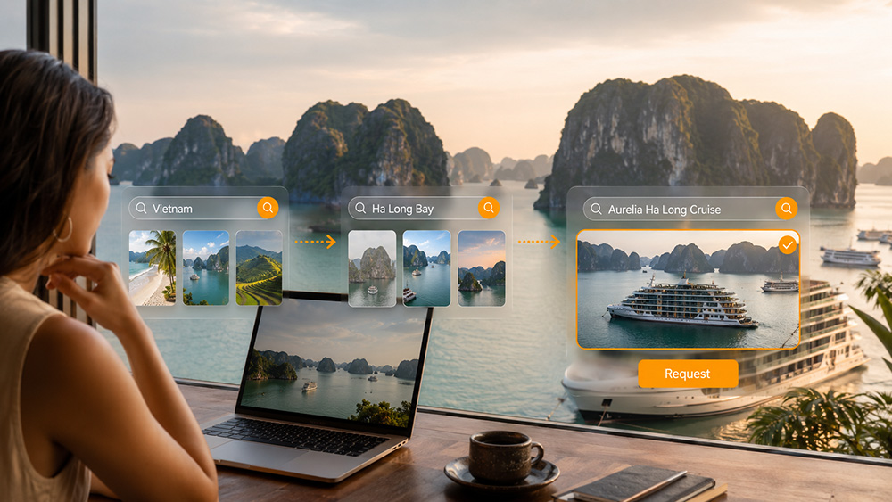 Travel planning journey moving from a general Vietnam search to a specific hospitality brand request