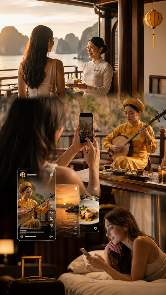 Guest journey producing creator content UGC brand assets and future booking inspiration