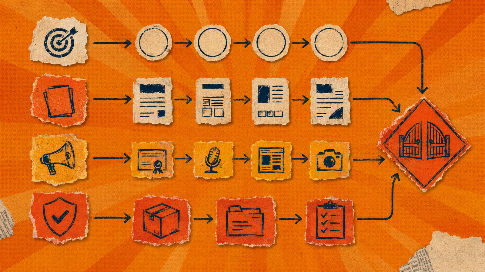 Four-layer diagram showing buyers, questions, voices and proof