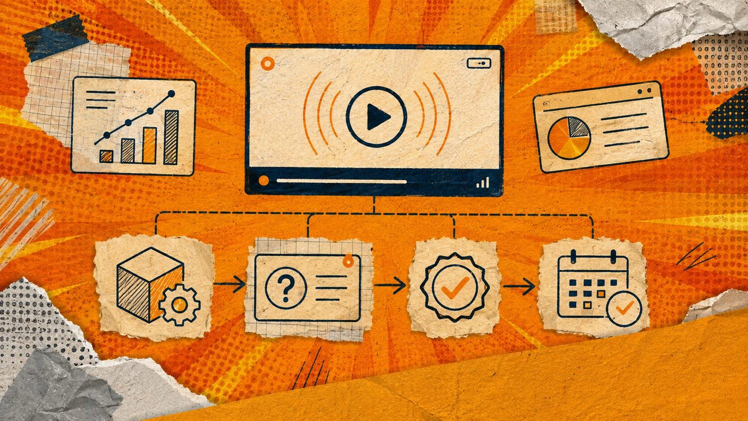 Icon diagram connecting a Vietnam buyer question with a live product demo, evidence and a meeting request