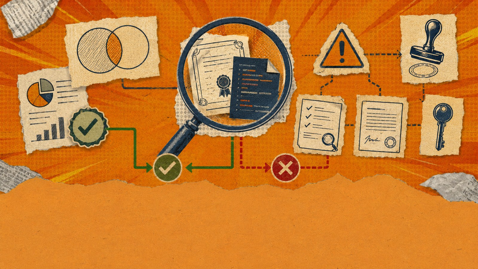 Diagram checking expertise, audience, conflicts and content usage rights